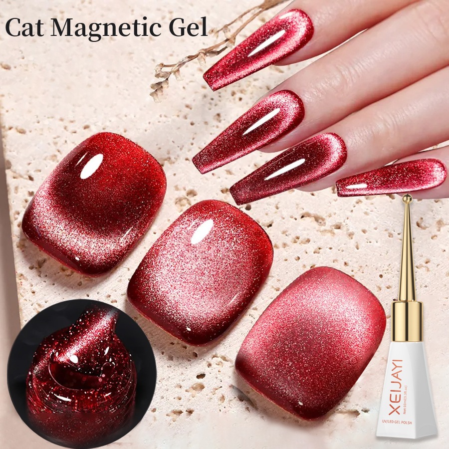 XEIJAYI 10ml - Sơn móng tay dạng gel màu đỏ máu mắt mèo, thích hợp sử dụng tại salon.