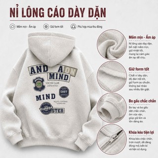 Áo Khoác Hoodie Zip KONOVA Form Rộng Boxy Nỉ Lót Lông Dày 2 Lớp Có Mũ Khóa Kéo EASTER