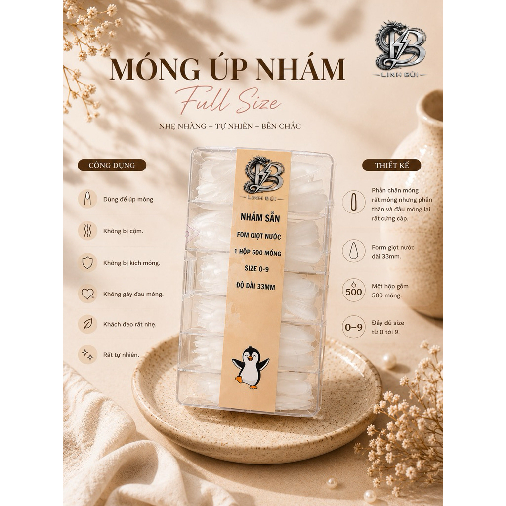 1hộp móng úp nhám JIELIYA nhám sẵn 500 móng full size chính hãng - Linh Bùi