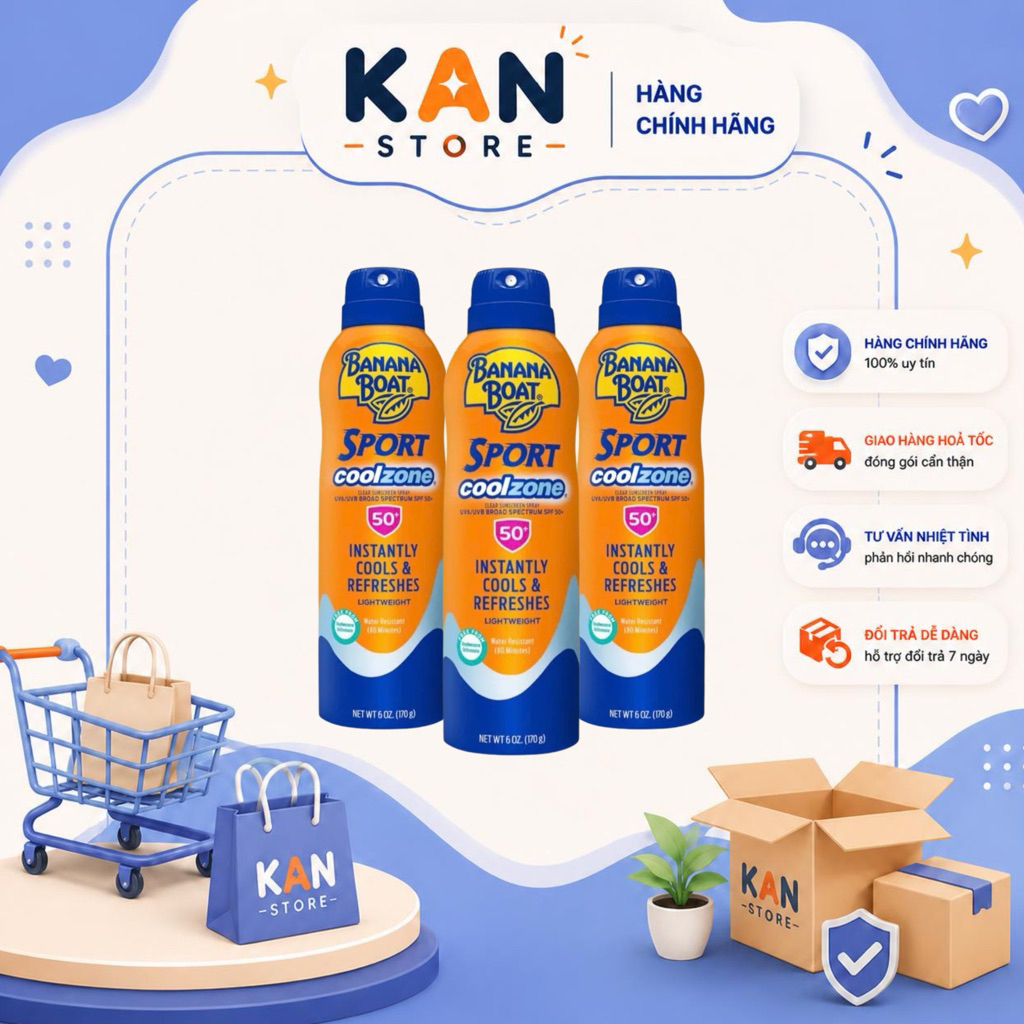 [HOẢ TỐC HCM] XỊT CHỐNG NẮNG BANANA BOAT COOLZONE & SPORT SPF50+