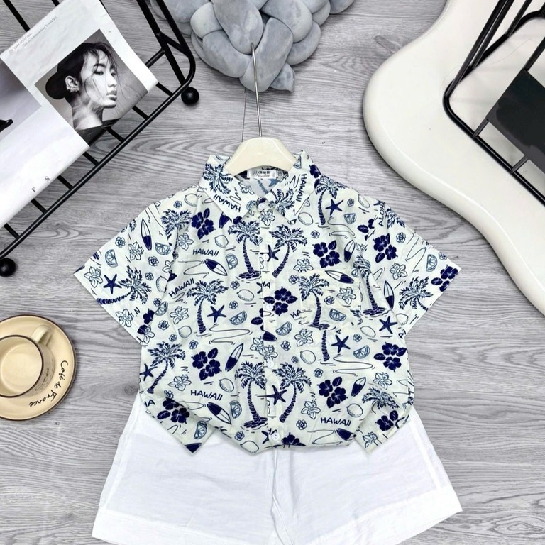 A Bộ quần áo ĐI BIỂN HỌA TIẾT chất Đũi cao cấp size 9-80kg Mềm Nhẹ và Thoáng Mát [KB20] A
