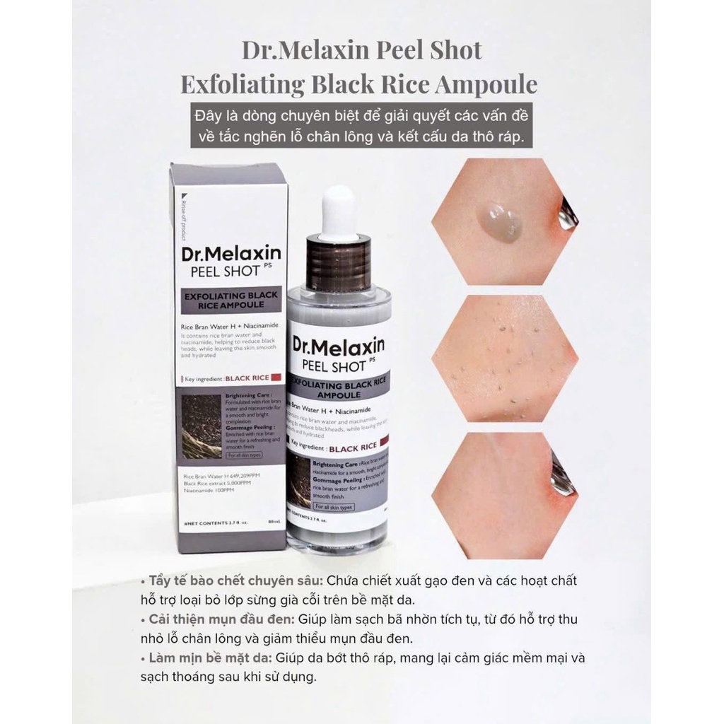 Tinh chất peel và tẩy tế bào chết hóa học dịu nhẹ từ gạo Dr.Melaxin Peel  Shot Exfoliating Ampoule | Shopee Việt Nam