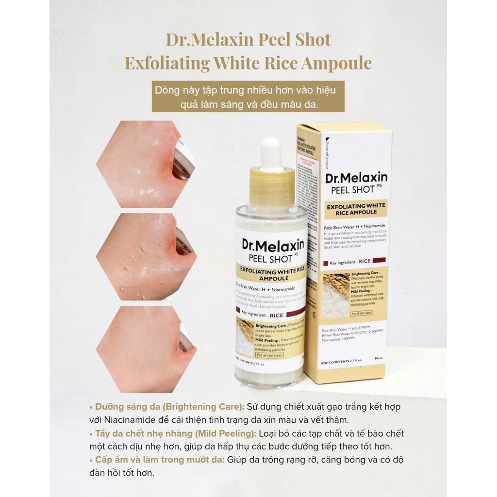 Tinh chất peel và tẩy tế bào chết hóa học dịu nhẹ từ gạo Dr.Melaxin Peel  Shot Exfoliating Ampoule | Shopee Việt Nam