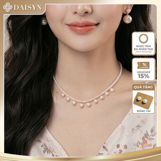 N379 Dây chuyền ngọc trai nữ choker ngắn  trắng dây 3mm mặt 6mm, Phụ kiện trang sức ngọc nhân tạo đá