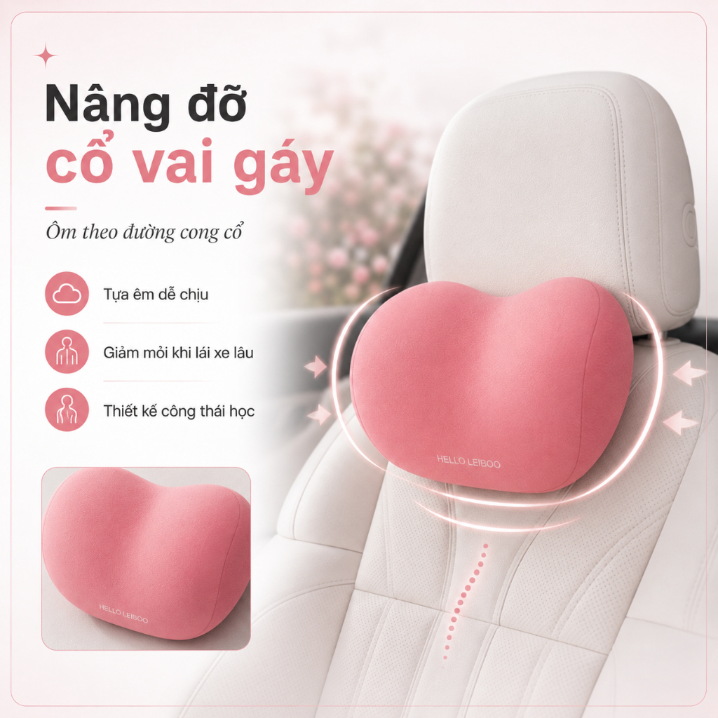 Combo Gối Tựa Đầu & Tựa Lưng Xe Hơi ComfyRab Công Thái Học Cao Cấp – Êm Ái Chuẩn Hạng Thương Gia