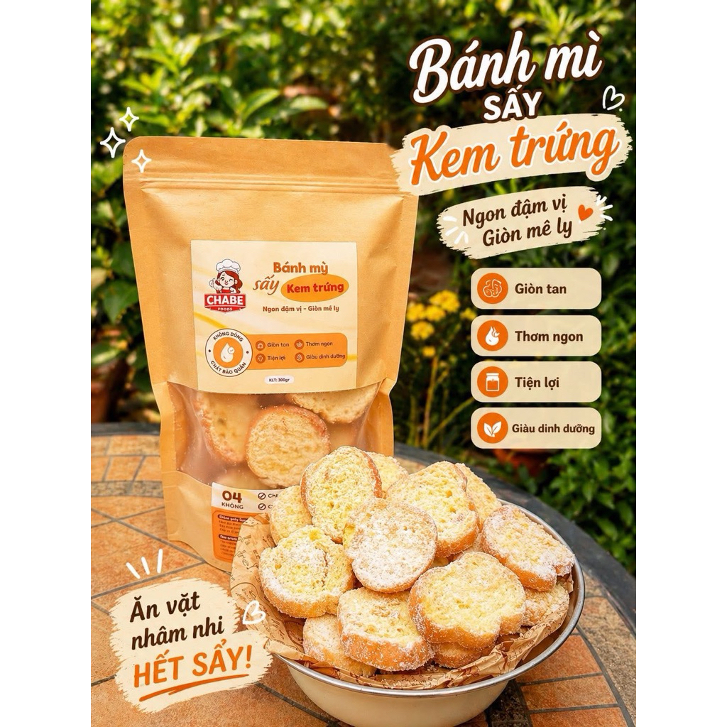 Bánh Mì Sấy Kem Trứng Chabe thơm ngon ròn rụm