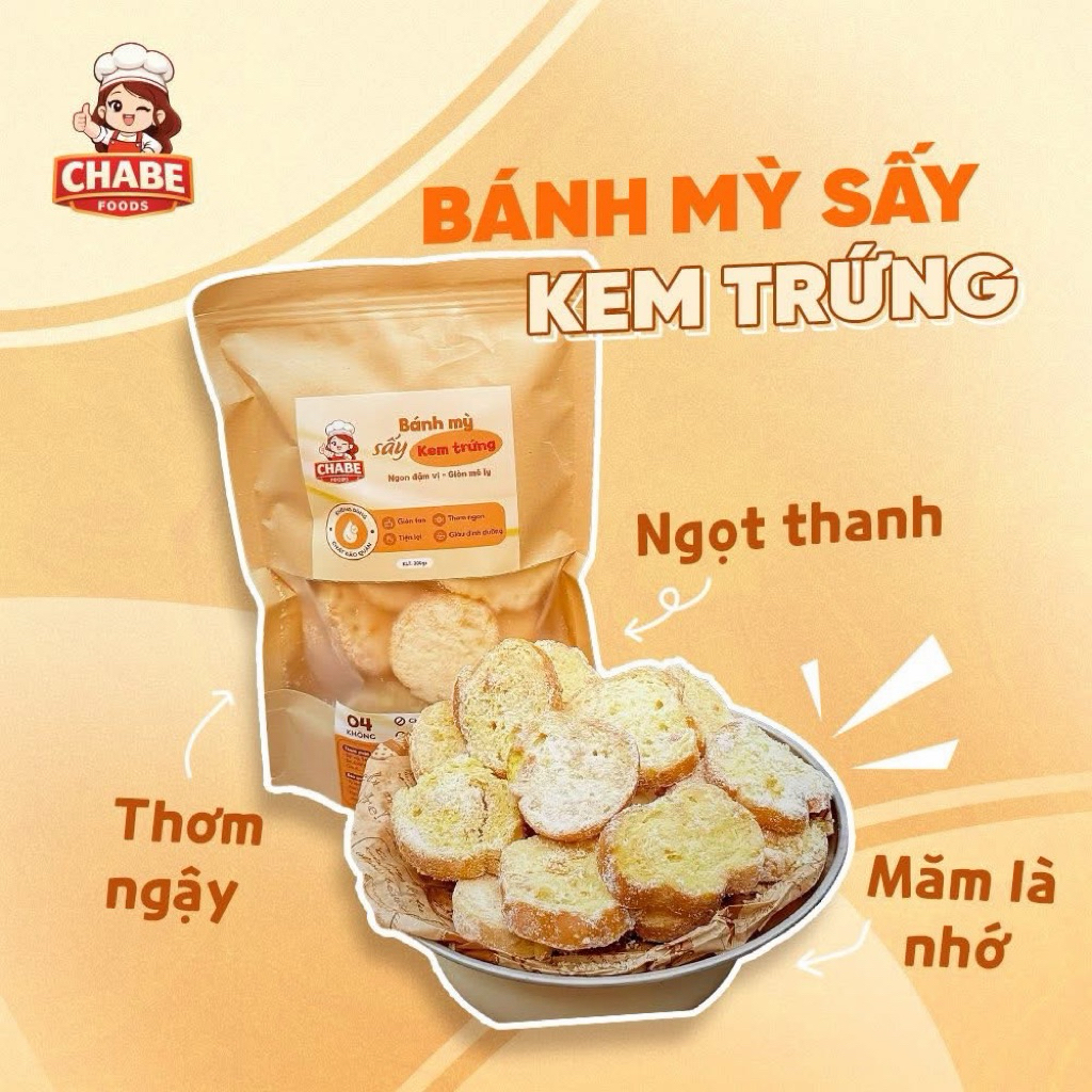 Bánh Mì Sấy Kem Trứng Chabe thơm ngon ròn rụm