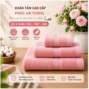 Bộ 3 Khăn Tắm Khăn Mặt Khăn Gội Phúc An Towel, Cotton Cao Cấp, Mềm Mịn, Thấm Hút, Không Ra Màu