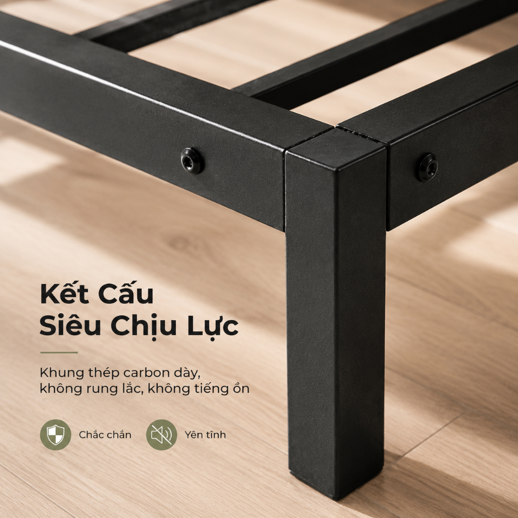 Giường sắt CONOCO khung thép chắc chắn đầu bọc êm phòng ngủ 100-180cm màu đen