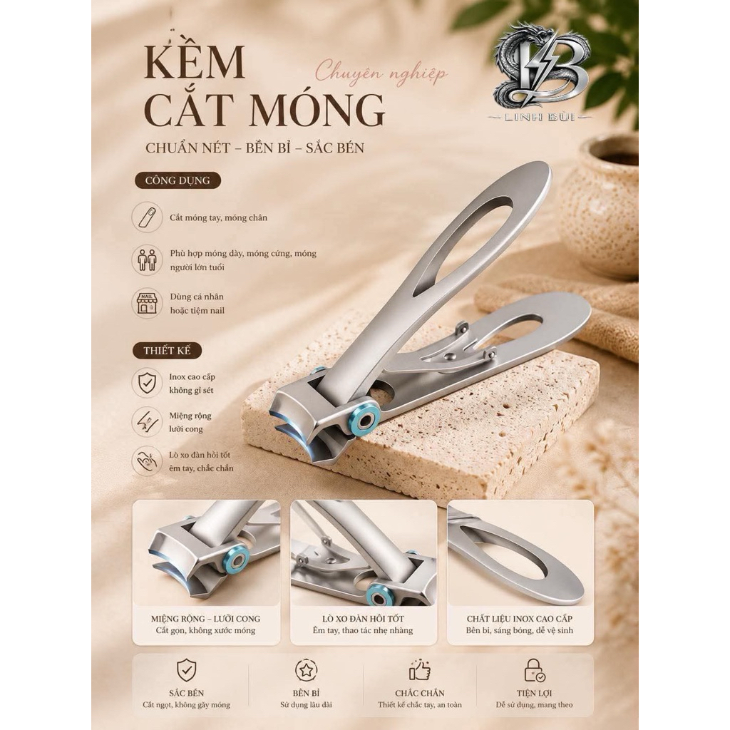 ✨ KỀM CẮT MÓNG INOX CAO CẤP – SIÊU SẮC, MIỆNG RỘNG, CẮT MÓNG CỨNG DỄ DÀNG