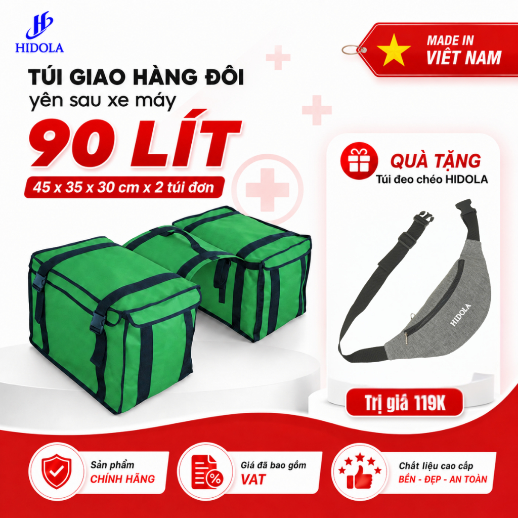 TÚI GIAO HÀNG ĐÔI yên sau xe máy, 45 LÍT x 2