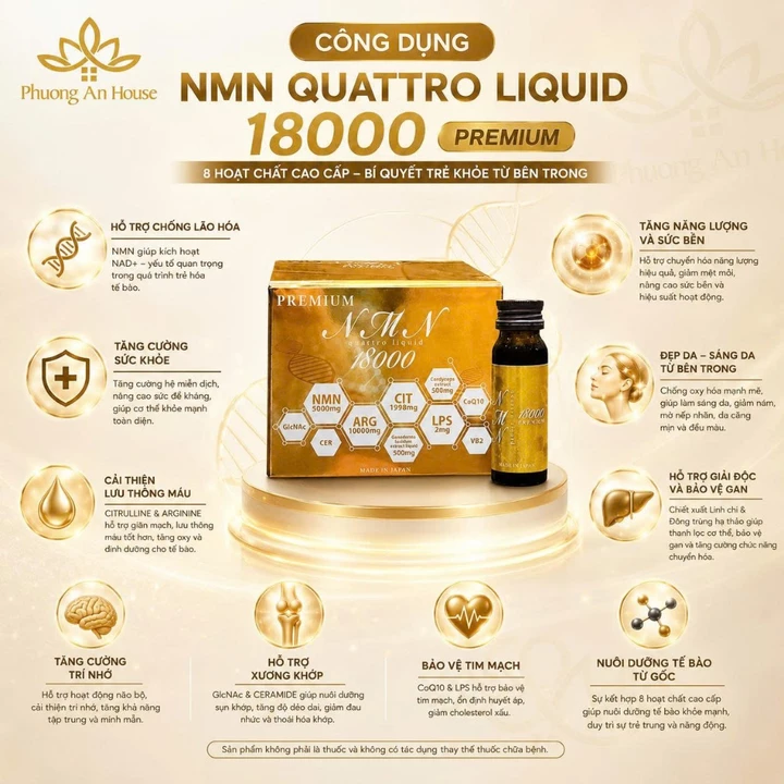 Nước Uống NMN Quattro Liquid 18000 Premium Nhật Bản Hộp 10 Chai x 30ml Bổ Sung NMN CoQ10 – 3
