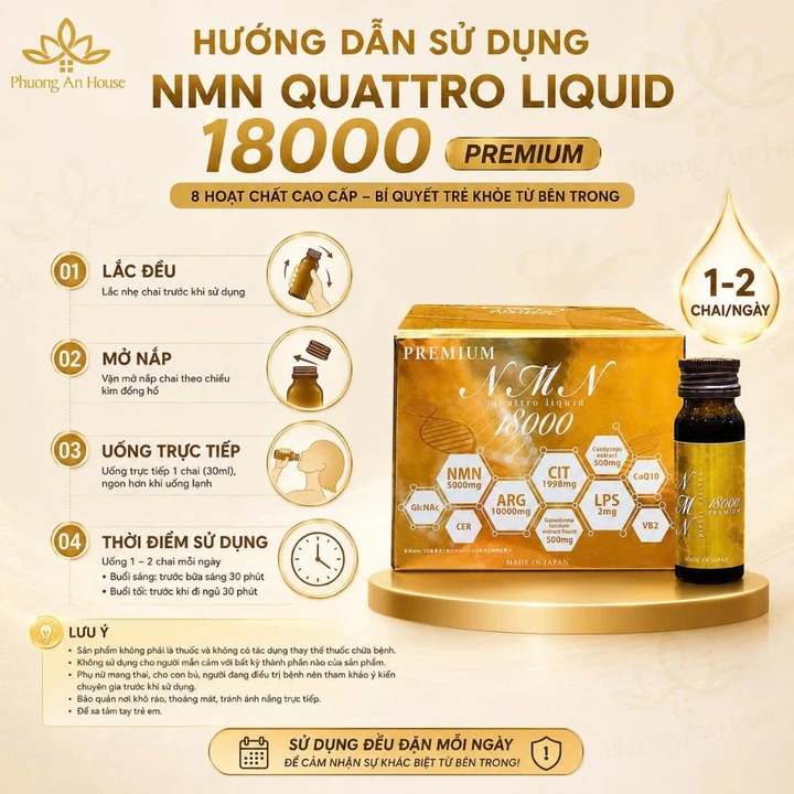 Nước Uống NMN Quattro Liquid 18000 Premium Nhật Bản Hộp 10 Chai x 30ml Bổ Sung NMN CoQ10 – 4
