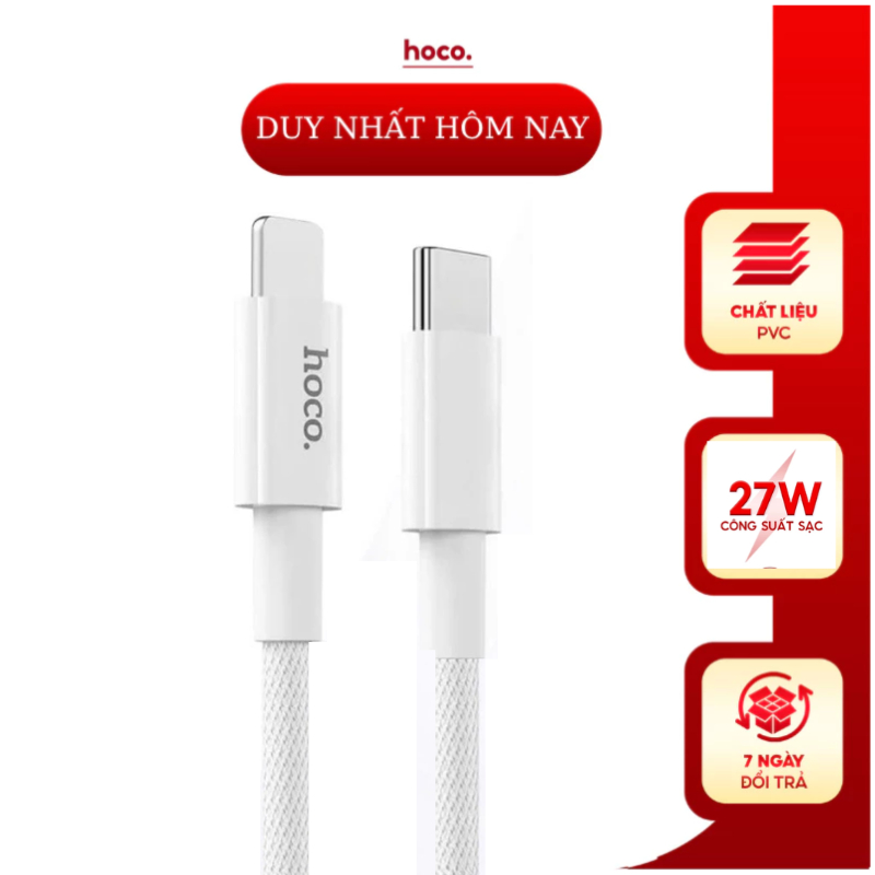 Dây sạc nhanh 20w HOCO, cáp sạc chính hãng cho điện thoại chất liệu bọc dù chống rối hỗ trợ sạc nhanh