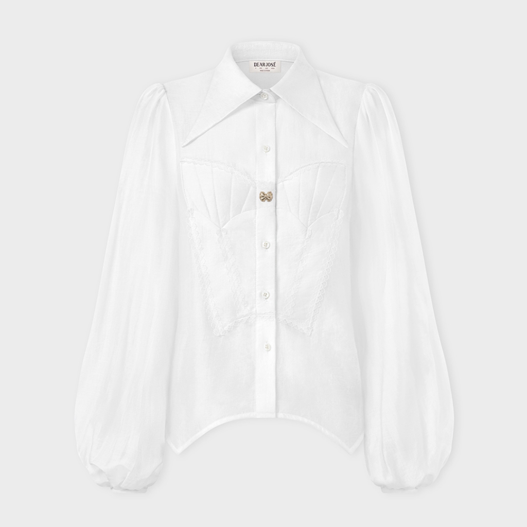 Áo Sơ Mi Nữ Trắng Tay Phồng Phối Ren Oversize - Dear José - FALLING FOR YOU ORGANZA BLOUSE | BigBuy360 - bigbuy360.vn