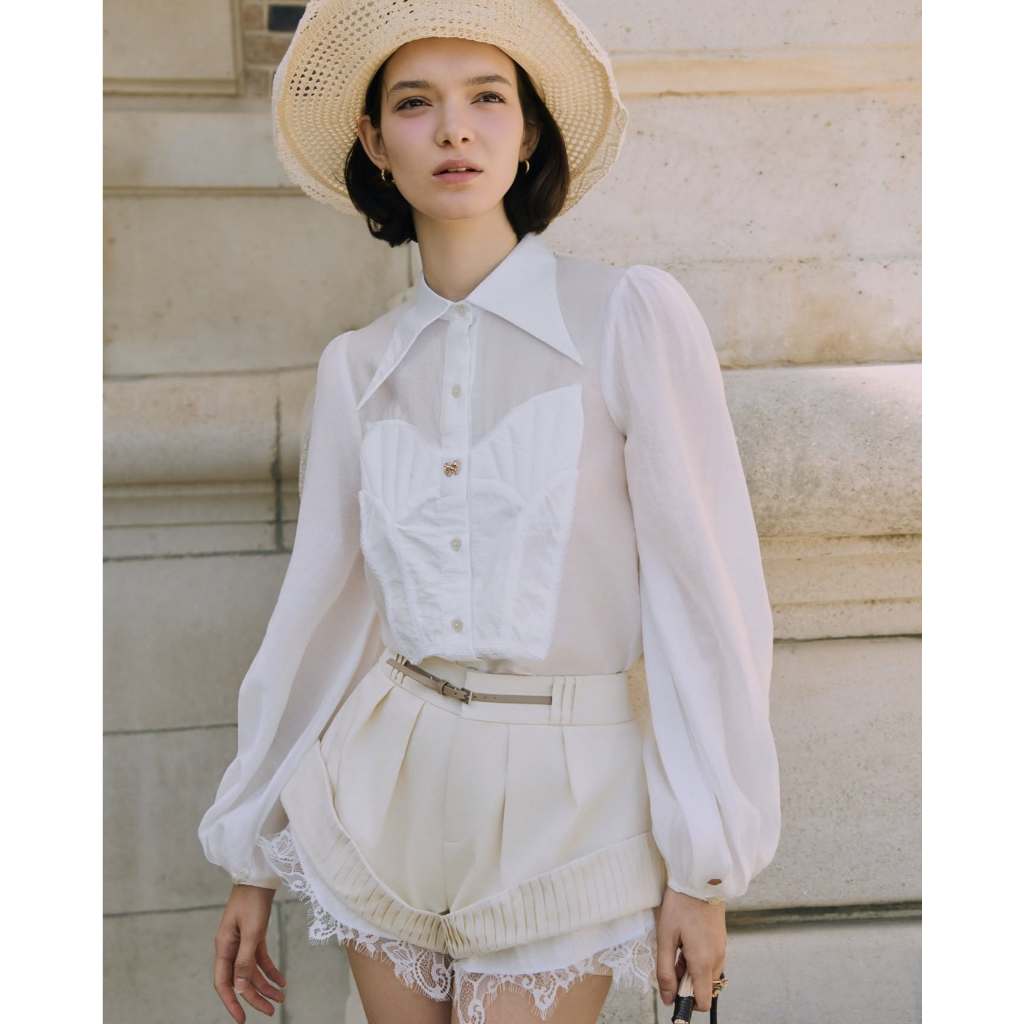 Áo Sơ Mi Nữ Trắng Tay Phồng Phối Ren Oversize - Dear José - FALLING FOR YOU ORGANZA BLOUSE | BigBuy360 - bigbuy360.vn