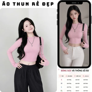 Áo thun nữ tay dài tôn dáng AT-04 chất liệu cotton, Áo phông cổ tròn basic ôm body