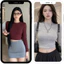 Áo thun nữ tay dài tôn dáng AT-04 chất liệu cotton, Áo phông cổ tròn basic ôm body
