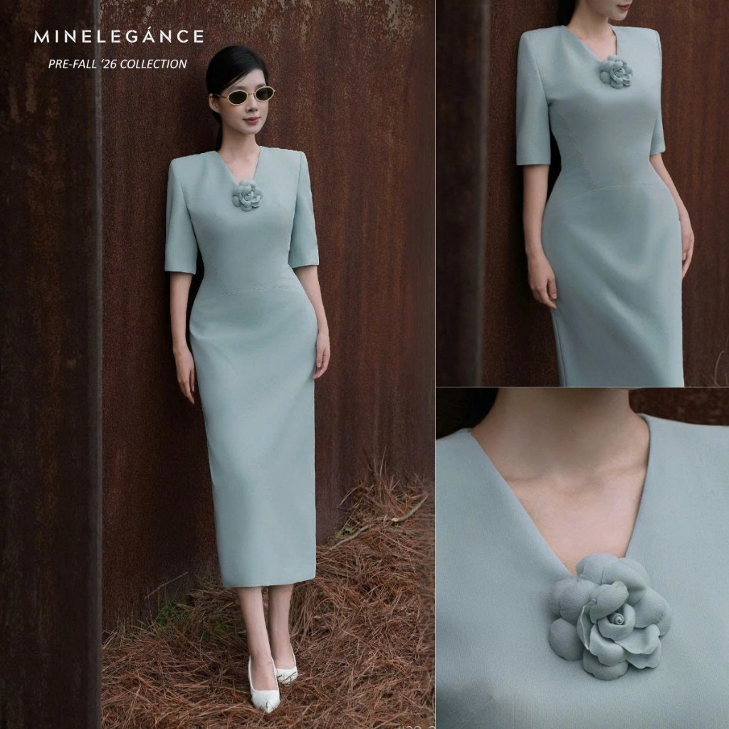 MINELEGÁNCE | VÁY CỔ TIM TRÂM CÀI HOA DÁNG DÀI, SANG TRỌNG, THANH LỊCH - MIN28