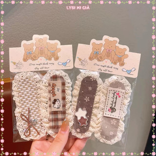 Set 2 Miếng Dán Tóc Cố Định Tone Nâu Kitty Kèm Charm Thời Trang Hàn Quốc