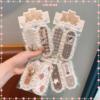 Set 2 Miếng Dán Tóc Cố Định Tone Nâu Kitty Kèm Charm Thời Trang Hàn Quốc