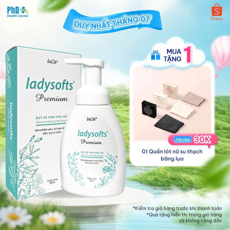 Dung Dịch Vệ Sinh Phụ Nữ Dạng Bọt Cao Cấp Ladysofts Premium Làm Sạch Và Duy Trì Độ pH Tự Nhiên 250ml - 100ml