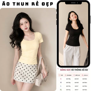 Áo thun nữ tay ngắn AU-01 tôn dáng chất liệu cotton, Áo phông cổ trễ basic ôm body