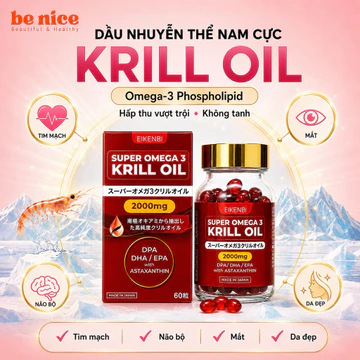Dầu Nhuyễn Thể Eikenbi Krill Oil Omega-3 2000mg 60 Viên Hỗ Trợ Tim Mạch Não Bộ - Be Nice