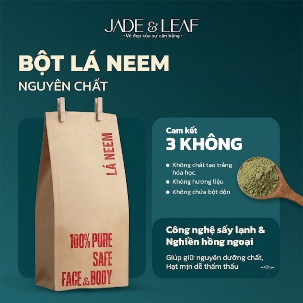 Bột Lá Neem Jade&Leaf Cao Cấp, Làm Đẹp Đắp Mặt Tắm Trắng Nguyên Chất Dưỡng Da Tự Nhiên Làm Sạch Sâu