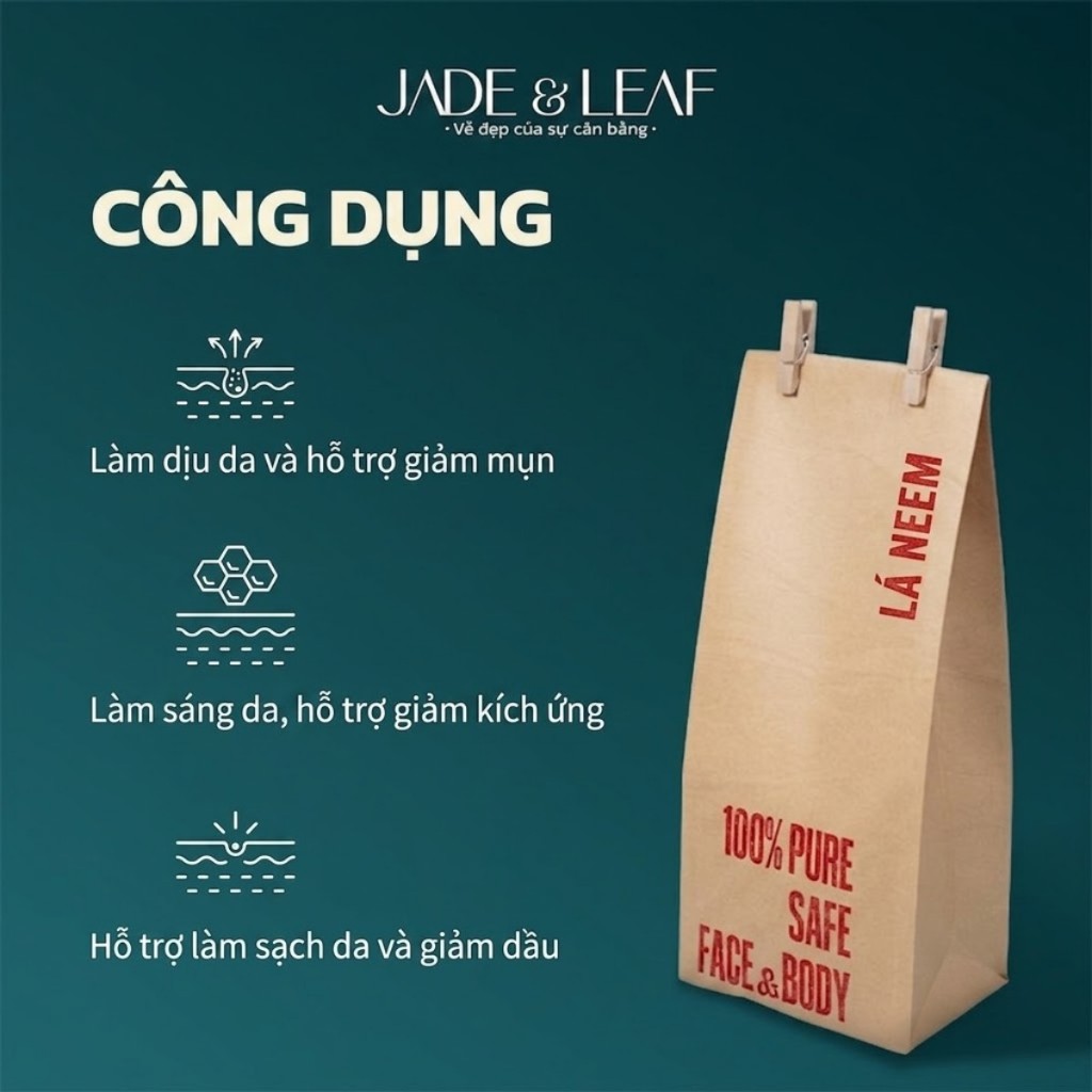 Bột Lá Neem Jade&Leaf Cao Cấp, Làm Đẹp Đắp Mặt Tắm Trắng Nguyên Chất Dưỡng Da Tự Nhiên Làm Sạch Sâu