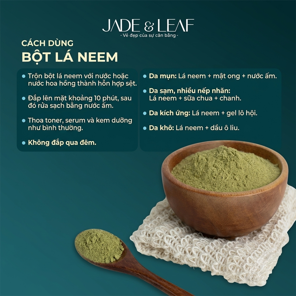 Bột Lá Neem Jade&Leaf Cao Cấp, Làm Đẹp Đắp Mặt Tắm Trắng Nguyên Chất Dưỡng Da Tự Nhiên Làm Sạch Sâu