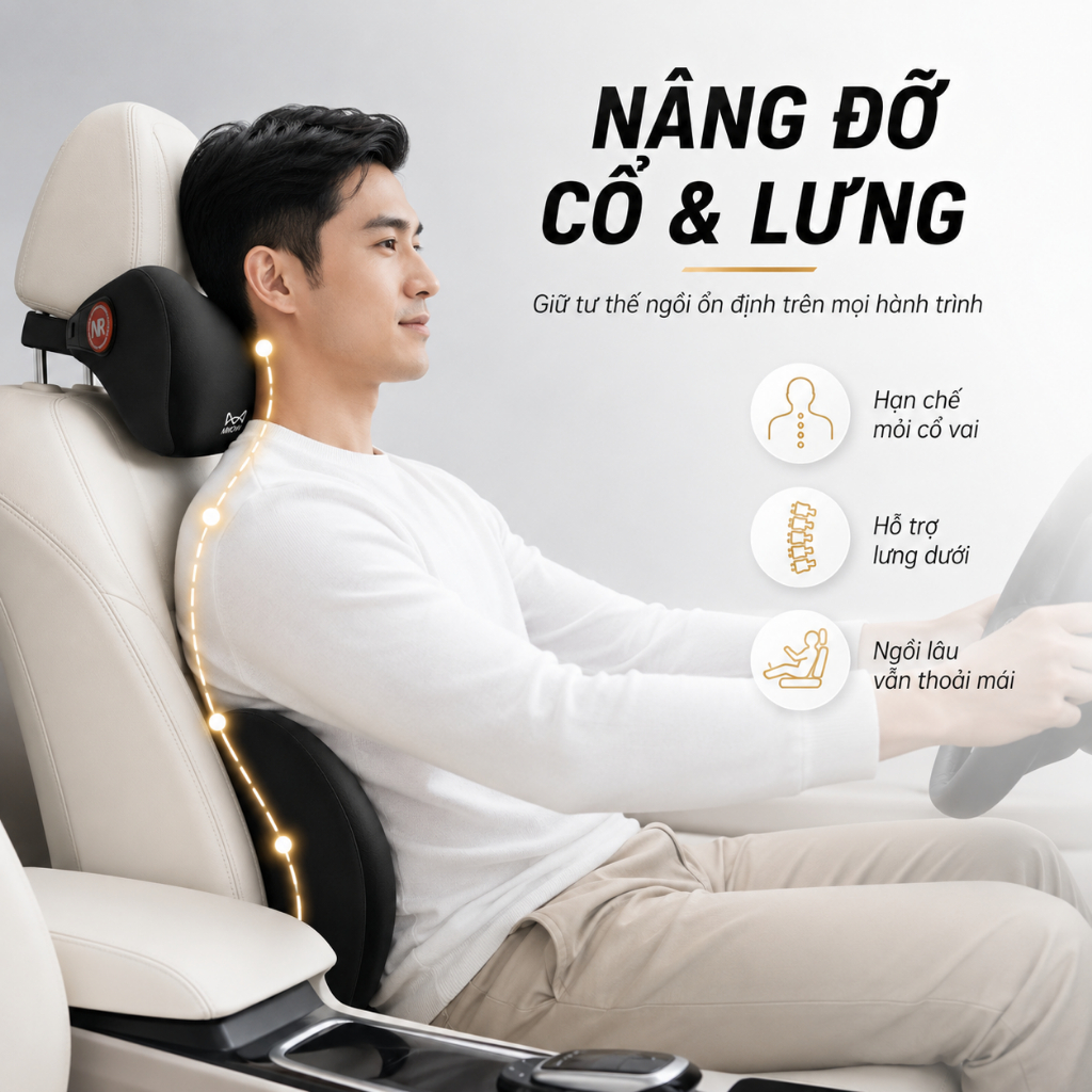 Gối tựa ô tô công thái học cao cấp, Cao su non Memory Foam mềm mại êm ái - The ComfyPrime LIFXY