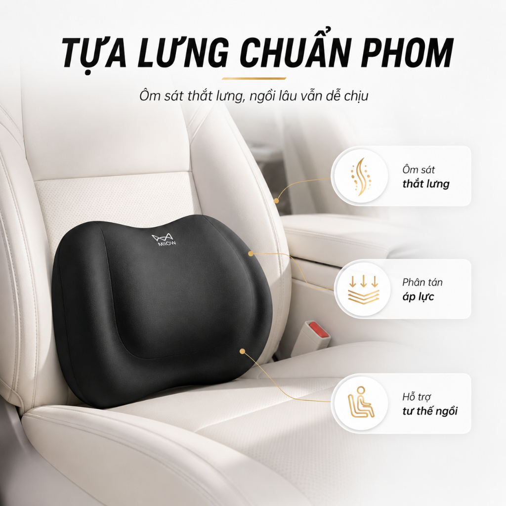 Gối tựa ô tô công thái học cao cấp, Cao su non Memory Foam mềm mại êm ái - The ComfyPrime LIFXY