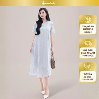 SWANLAKE | Váy Đầm Nữ Suông Trơn 8 Mảnh Dài Bay Cổ Tròn Tay Ngắn Vải Tơ Mỹ Lót Cotton Có Túi D11530