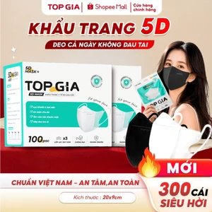 Khẩu trang 5D cải tiến TopGia an toàn, thoáng khí, ngăn bụi mịn, 3 lớp vải không dệt cao cấp