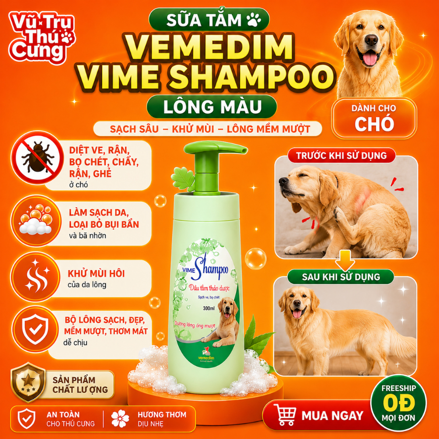 Sữa Tắm Làm Sạch Ve, Rận, Bọ Chét Cho Thú Cưng Vime Shampo Pro 300ml
