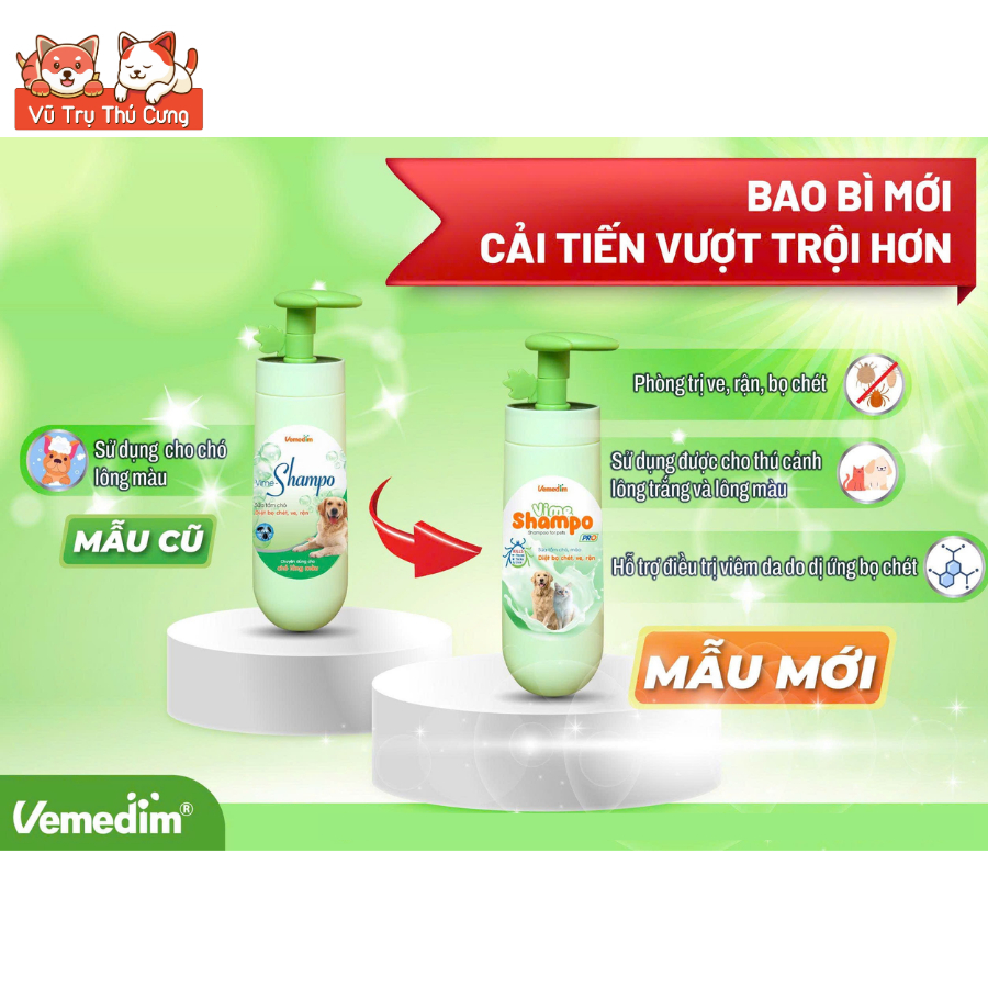 Sữa Tắm Làm Sạch Ve, Rận, Bọ Chét Cho Thú Cưng Vime Shampo Pro 300ml