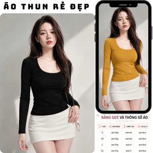 Áo thun nữ tay dài tôn dáng AU-02 chất liệu cotton, Áo phông cổ trễ basic ôm body