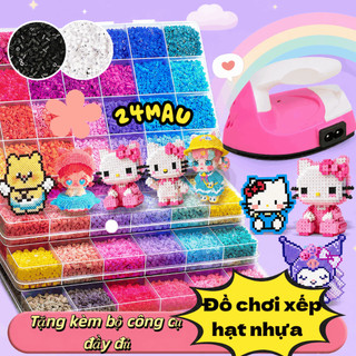 【14.000 Hạt + Full Phụ Kiện】Bộ hạt Perler DIY 2.6mm, kèm bàn ủi, khuôn ghép, giấy ủi và hộp đựng