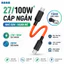 Dây Cáp Sạc Nhanh 100W Type C - Ngắn 35cm - chip E-marker - Truyền Dữ Liệu 480Mpbs