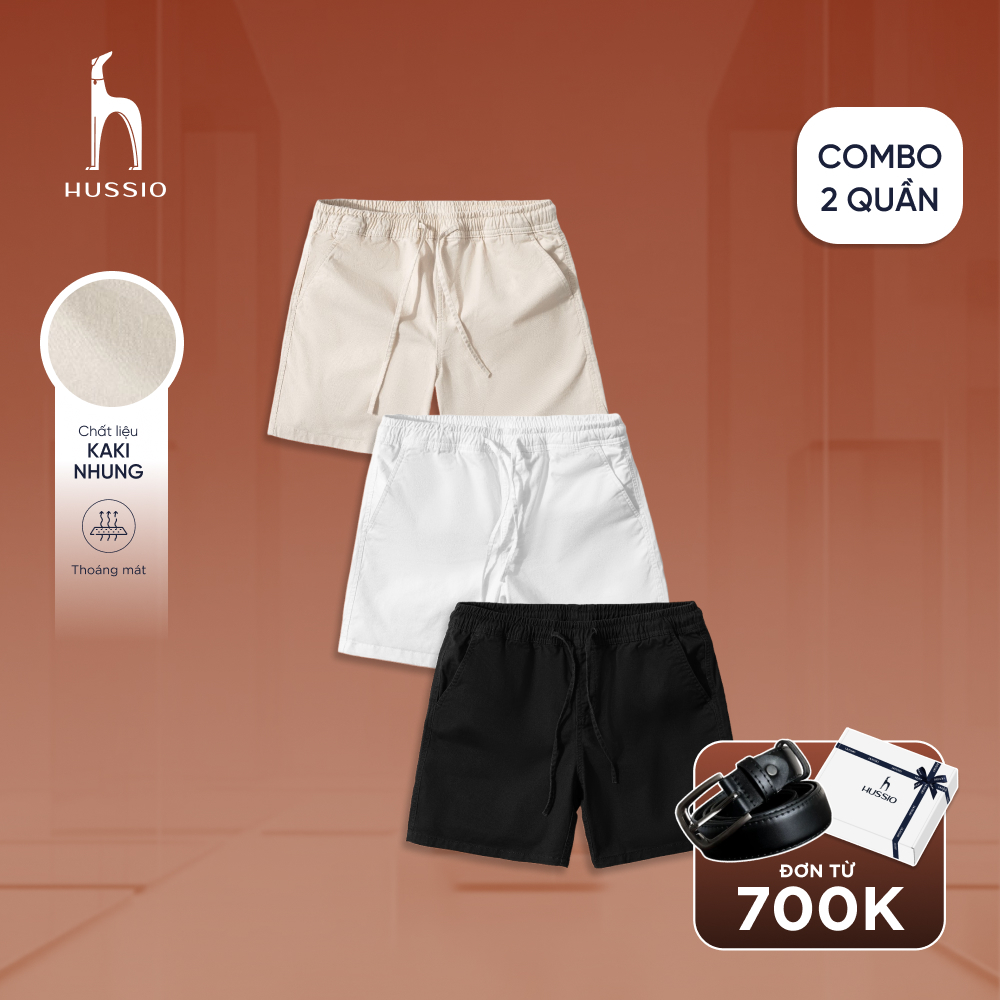 COMBO 2 quần short nam vải kaki nhung xuất xịn, mềm mịn, co giãn 2 chiều, form trên gối thoải mái - HUSSIO