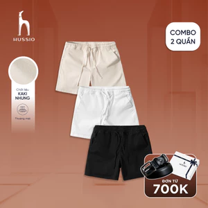 COMBO 2 quần short nam vải kaki nhung xuất xịn, mềm mịn, co giãn 2 chiều, form trên gối thoải mái - HUSSIO