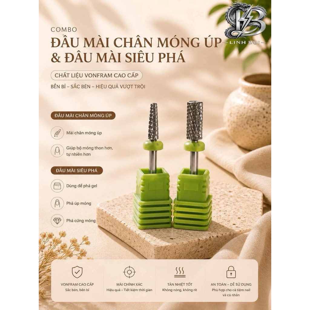 combo hai đầu mài , mài chân móng úp, và đầu mài siệu phá gel -Linh Bùi