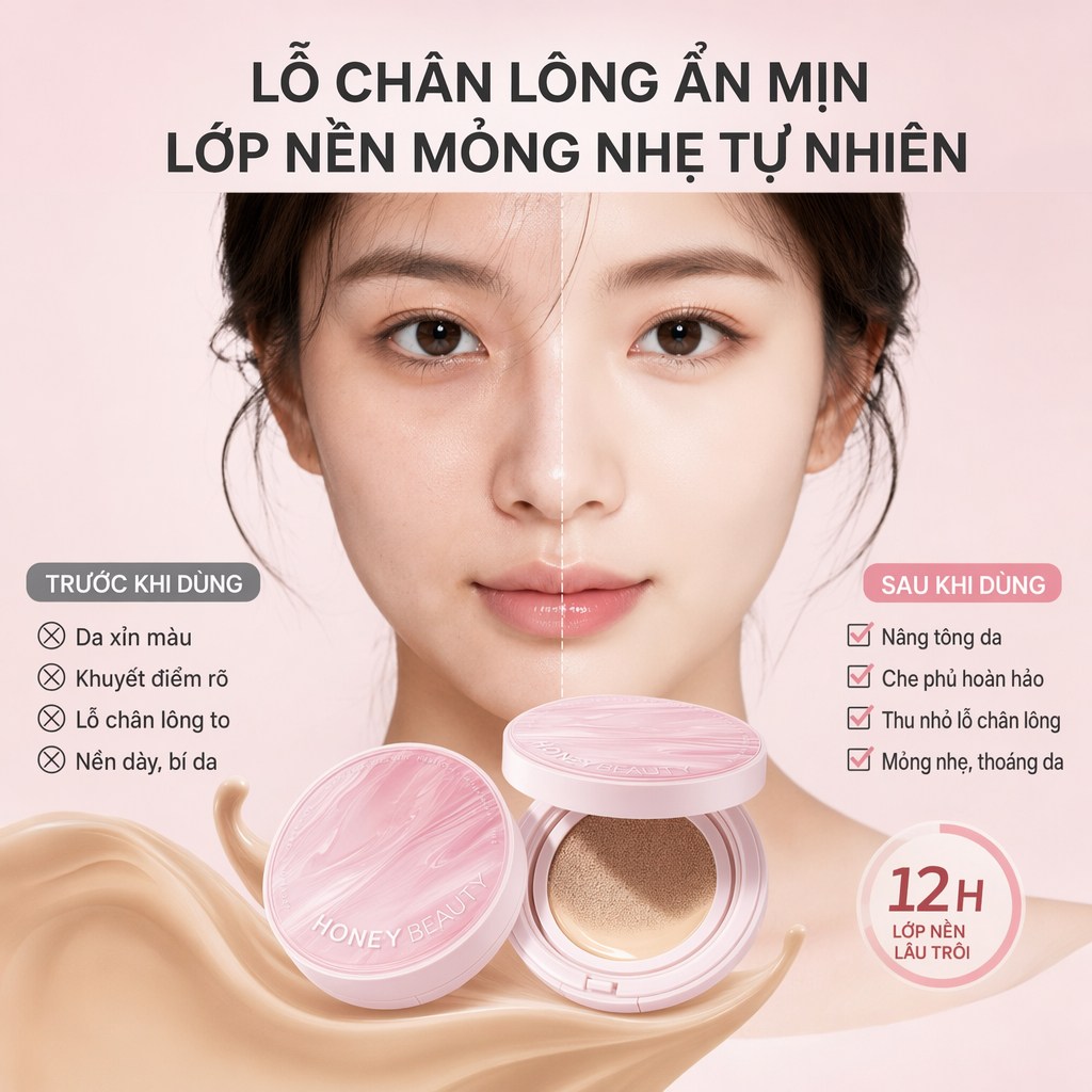 Phấn nước cushio,giữ trang lâu,chống trôi trang,che khuyết,kiểm dầu,dưỡng ẩm,2 màu