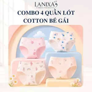 COMBO 4 Quần lót bé gái cotton cao cấp mềm mại - Set 4 Quần chip cho bé họa tiết xinh xắn đáng yêu