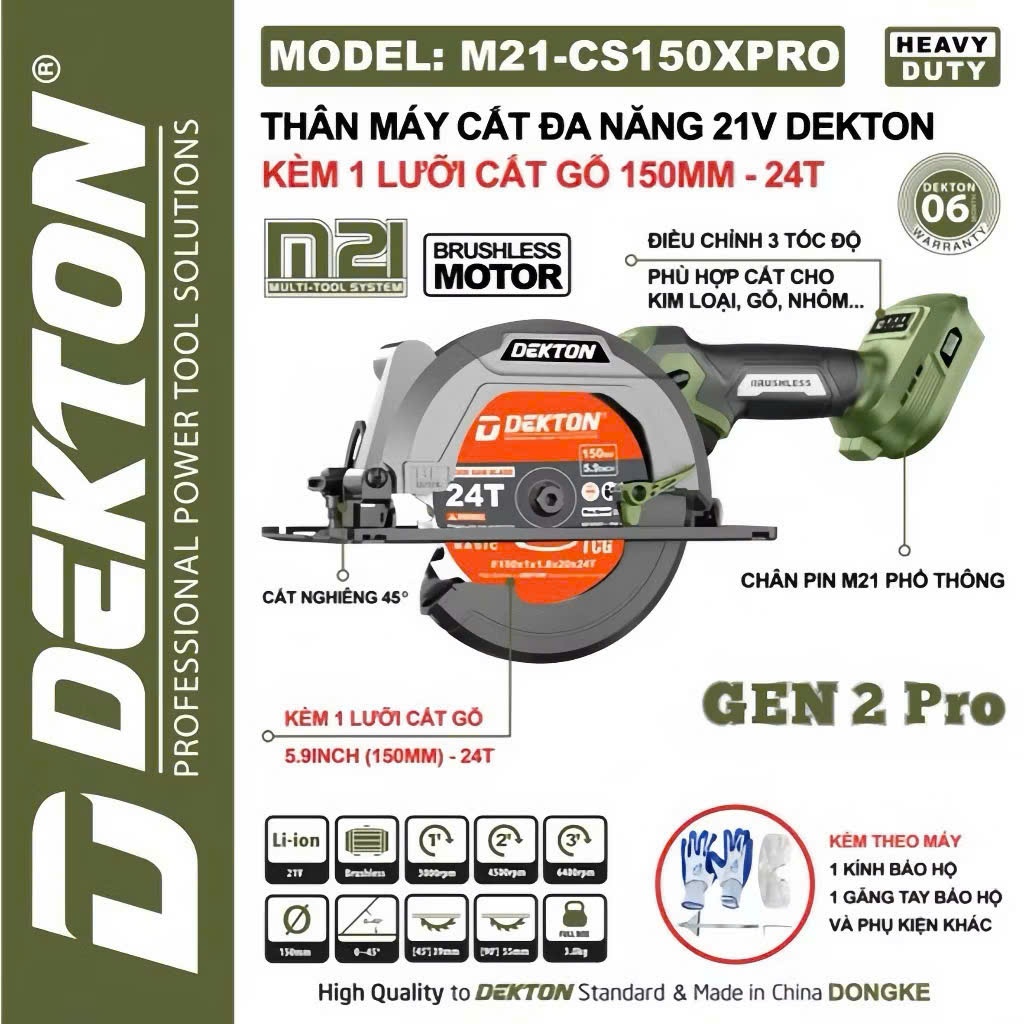 Thân Máy Cắt Đa Năng dùng Pin Dekton M21-CS150PRO / Kèm Lưỡi Cắt Gỗ 150mm Brushless / Chân Pin Phổ Thông Makita