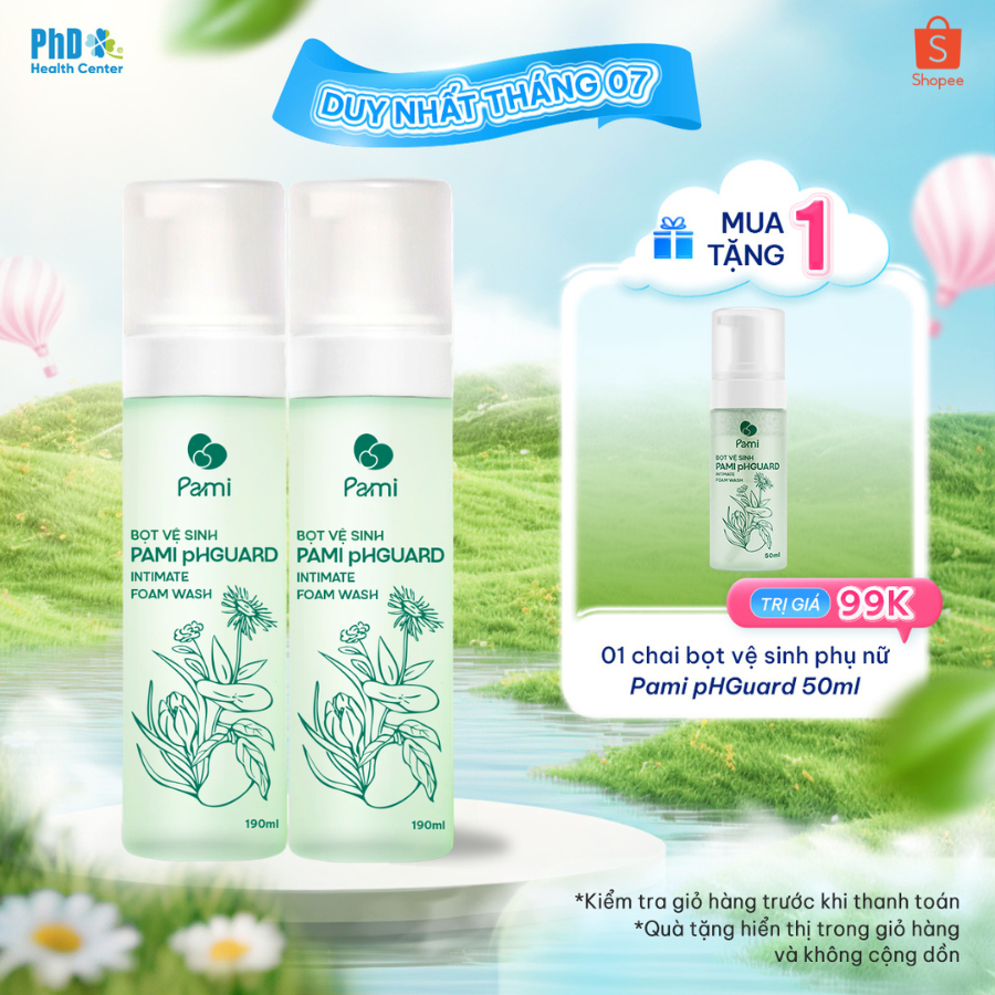 Combo 2 chai dung dịch vệ sinh phụ nữ dạng bọt siêu mịn Pami pHGuard 190ml dưỡng ẩm cân bằng pH, giảm vi khuẩn