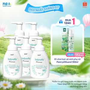 Combo 5 Chai Dung Dịch Vệ Sinh Phụ Nữ Dạng Bọt Ladysofts Premium Duy Trì Độ pH Tự Nhiên 250ml