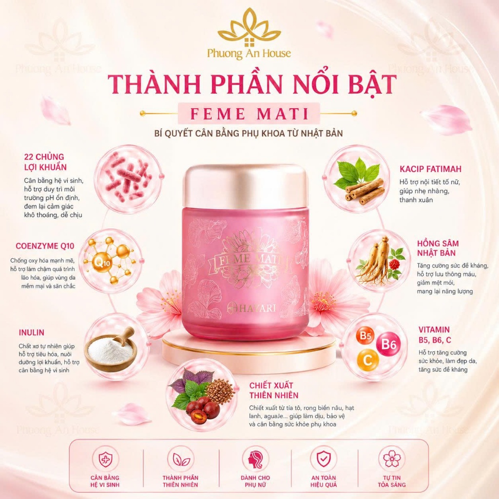 Viên Uống Feme Mati Hayari Nhật Bản Men Vi Sinh Hỗ Trợ Cân Bằng Hệ Vi Sinh Nữ 45 viên