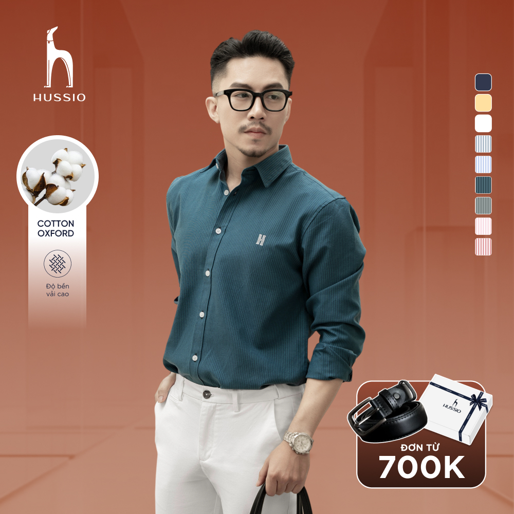 Áo sơ mi nam tay dài LOGO H SEASON 2 vải Oxford cao cấp, thoáng mát, thanh lịch - HUSSIO